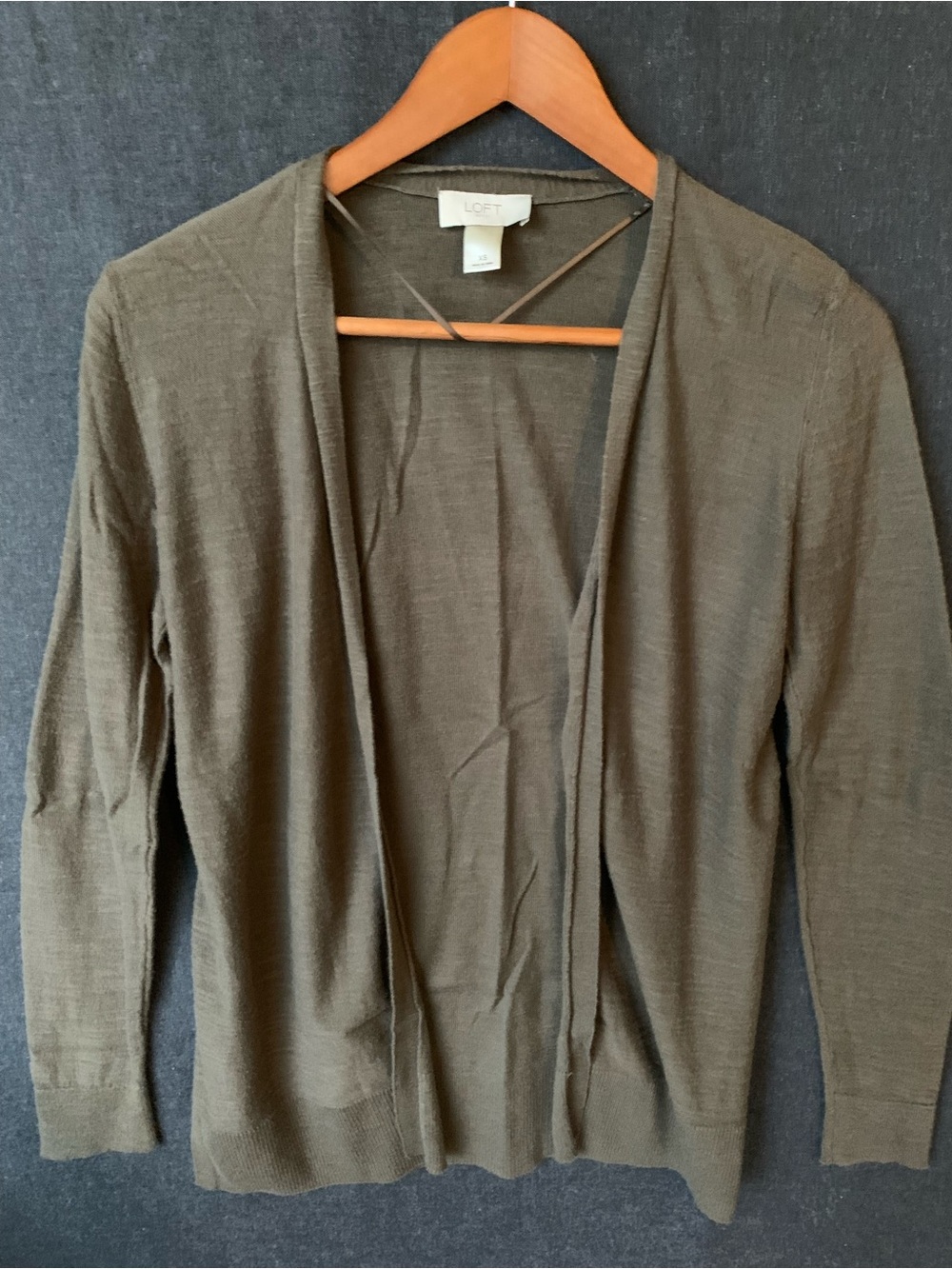 LOFT Olive Open Front Cardigan Sweater Womens Size XS